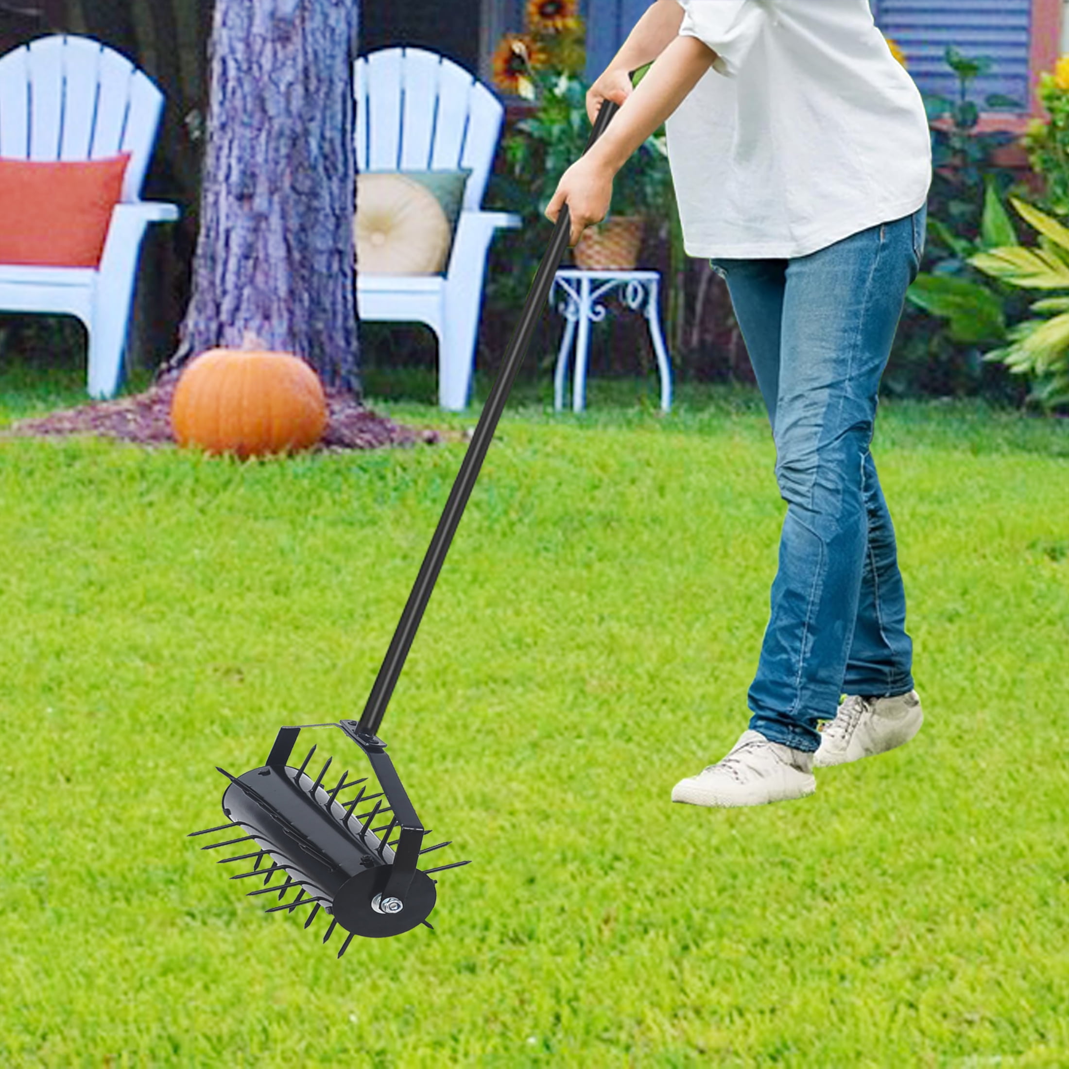 Rolling Manual Lawn Aerator, Home Aerator Lawn Tool Pusher, 58-Inch Handle Push Lawn Aerator For Lawns Yards And Gardens