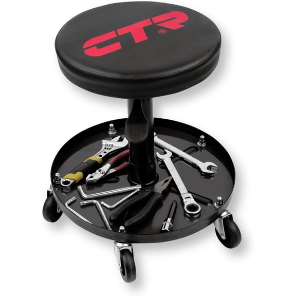 Rolling Mechanic Shop Stool with Tool Tray, Heavy Duty Work Stool, Adjustable Garage & Workbench Stool with Wheels, Creeper Seat Shop Chair