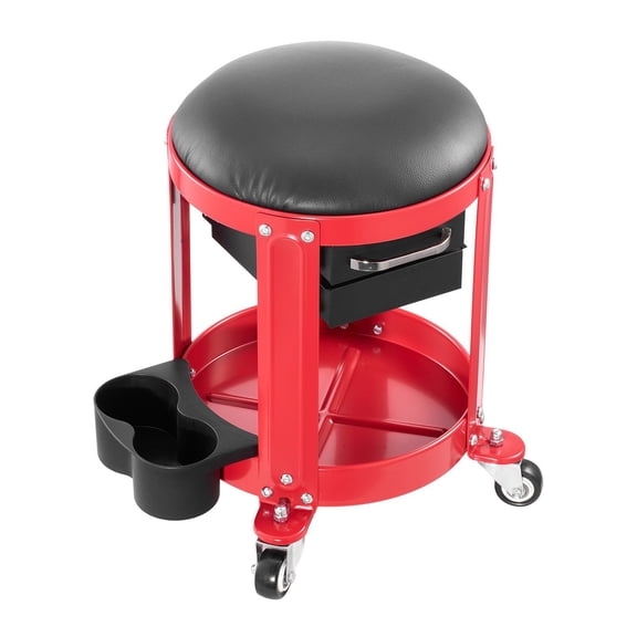 Rolling Mechanic Stool - 300 lb Capacity Garage Seat with 5 Wheels & Under-Seat Storage Compartment