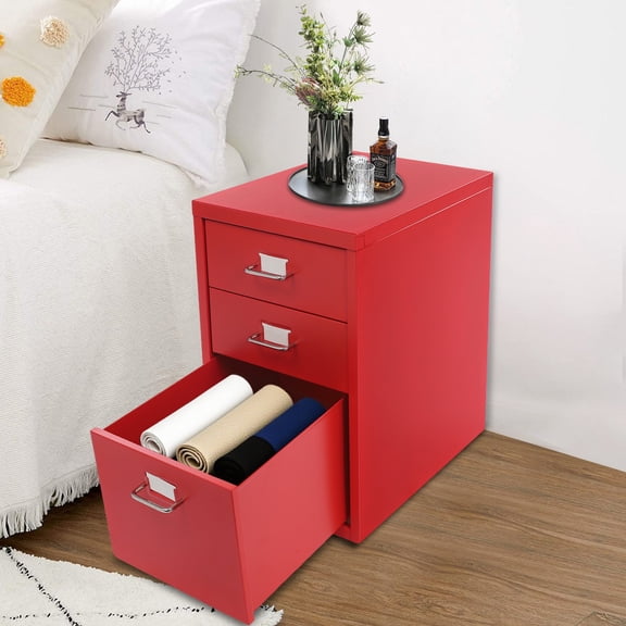 Rolling Metal Filing Cabinet w/ Wheels 3 Drawers Storage Cabinet Office Bedroom