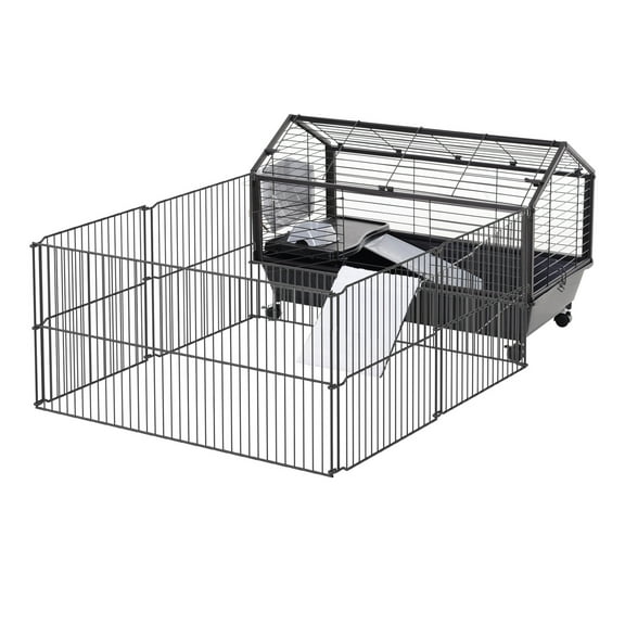 Rolling Metal Rabbit, Guinea Pig, or Small Animal Hutch Cage with Main House and Run