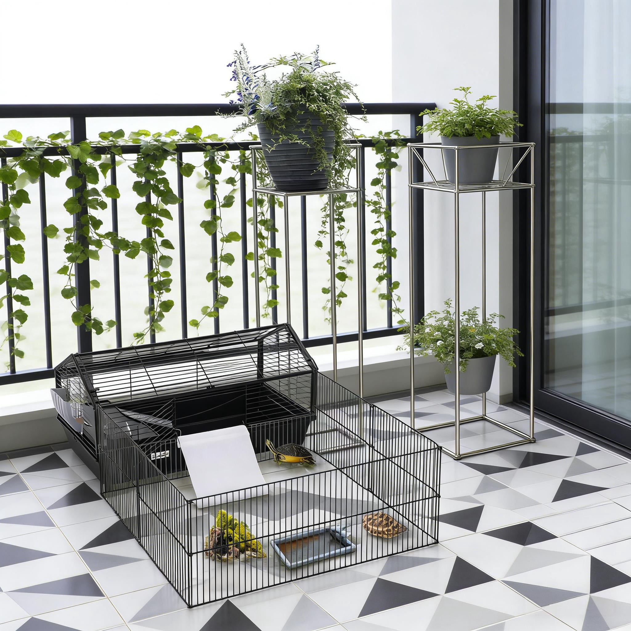 Rolling Metal Small Animal Hutch Cage, Small Pet Hutch Spacious Pet House