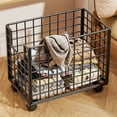 thumbnail image 1 of Rolling Metal Storage Basket Iron Storage Rack Bin Dirty Clothes Storage Basket on Wheels for Home Kitchen Bathroom Storage and Organization, Black, 1 of 7