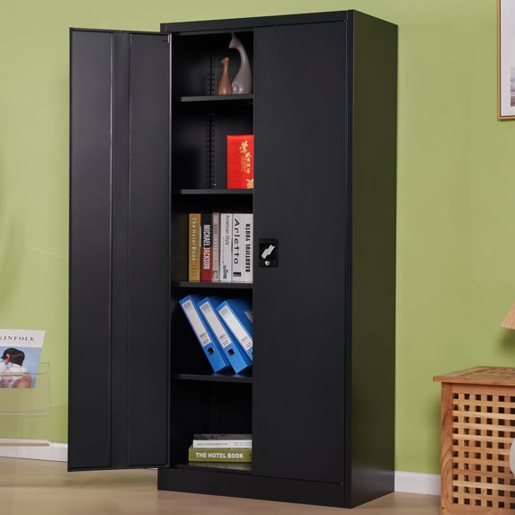Metal Storage Cabinet, Large Garage Storage Cabinet with 4 Adjustable Shelves and Lockable Doors, 71 inch Tall Storage Cabinet for Office, Workshop, Utility Room