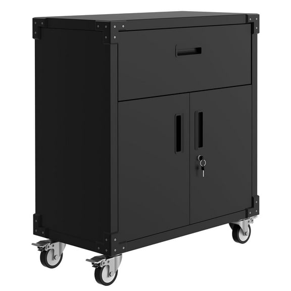 Rolling Metal Storage Cabinet with Lock, 35.4" High Tool Organizer with Drawer, Adjustable Shelves & Wheels, for Garage, Warehouse, Office