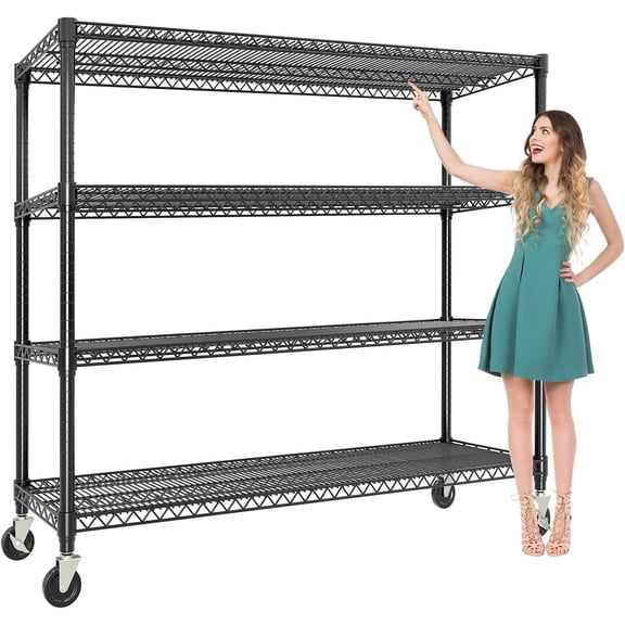 Rolling Metal Storage Shelves, 4 Tier Heavy Duty Garage Shelving Rack with Wheels, 2640 lbs Capacity for Indoor and Outdoor Organization