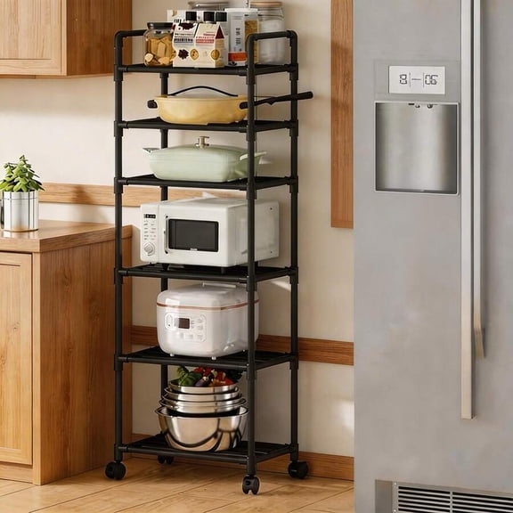 Rolling Metal Storage Shelving Unit, Mobile Utility Cart with Lockable Wheels, Heavy Duty Kitchen Organizer Rack for Microwave, Pots and Pantry Supplies