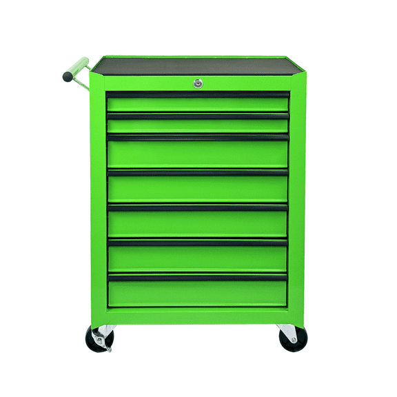 Rolling Metal Tool Chest with 7 Drawers – 20" Steel Tool Cabinet with Ball Bearing Slides, Lockable Storage Box Organizer on Wheels, Green Tool Cart for Garage, Workshop, Mechanic & DIY Use