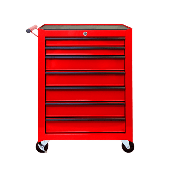 Rolling Metal Tool Chest with 7 Drawers – 20" Steel Tool Cabinet with Ball Bearing Slides, Lockable Storage Box Organizer on Wheels, Red Tool Cart for Garage, Workshop, Mechanic & DIY Use