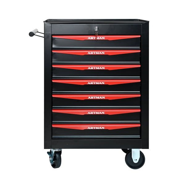 Rolling Metal Tool Chest with 7 Drawers, 20" 7-Drawer Tool Chest Cabinet with Ball Bearing Drawer Slides, Steel Tool Storage Box Organizer -BLACK&RED