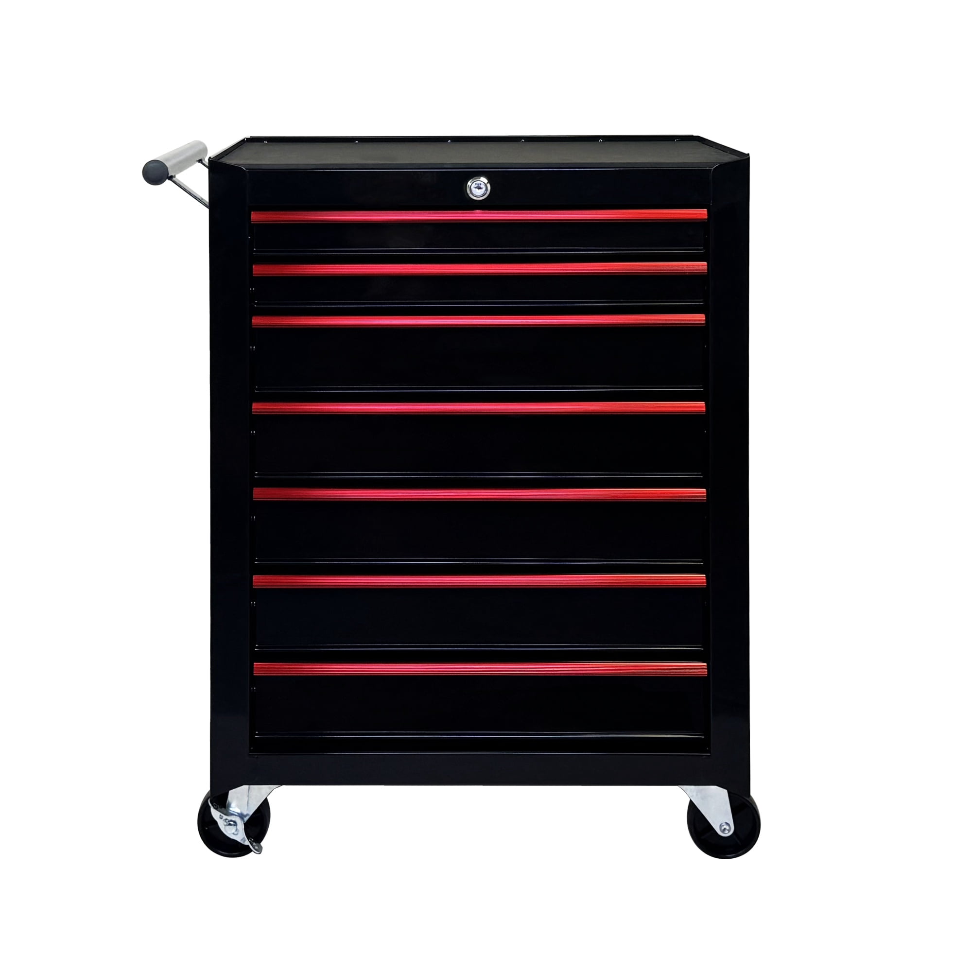 Rolling Metal Tool Chest with 7 Drawers and Ball-Bearing Slides, 20-Inch Steel Tool Storage Cabinet with Lockable Wheels, Black