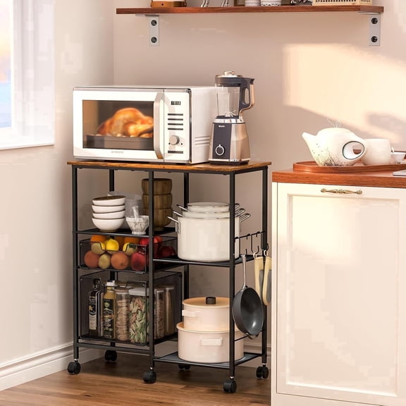 X-COSRACK Rolling Microwave Cart with 2 Drawers, Multi-Tier Kitchen Bakers Rack on Wheels, Coffee Bar Station & Island Storage Organizer
