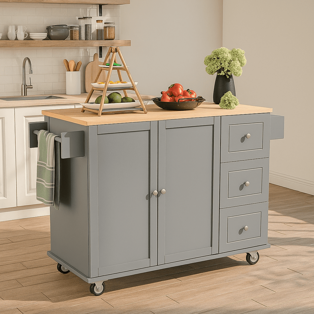 Rolling Mobile Kitchen Island with Solid Wood Top and Locking Wheels,52 ...