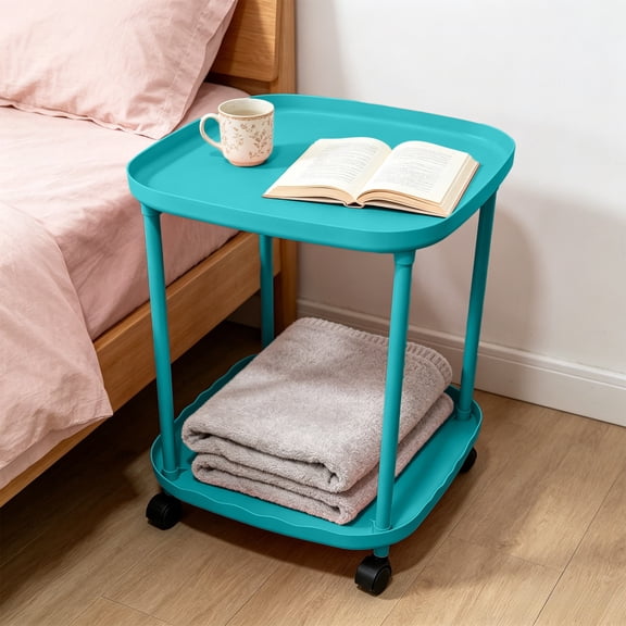 Rolling Mobile Side Table, Storage Carts, Plastic Material, Multi-Purpose Use, Bedside Table, Sofa Side Table, Coffee Bar Organizer, Rolling Casters with Locking Brakes Blue