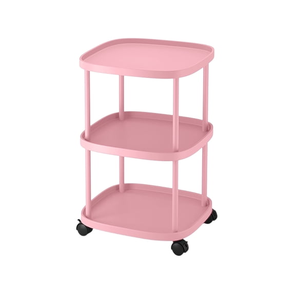 Rolling Mobile Side Table with Wheels - Multi-Purpose Storage Cart for Bedroom, Living Room, Sofa & Narrow Spaces - Modern Design with Ample Storage & Locking Brakes Pink
