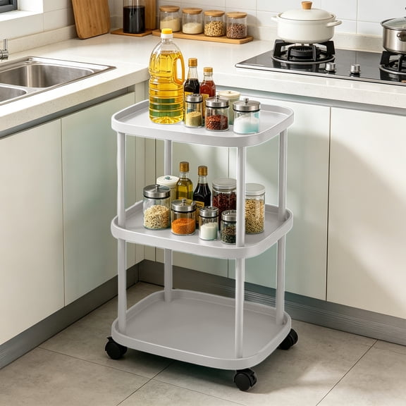 Rolling Mobile Side Table with Wheels, Narrow Plastic Storage Cart for Bedroom Living Room Couch Bedside, Slim Open Shelf Organizer for Small Spaces