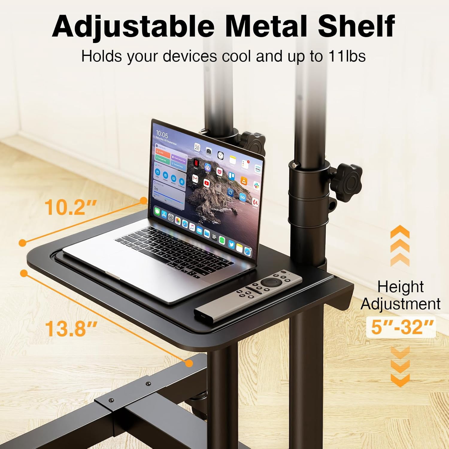Rolling Mobile TV Stand for 32–83 Inch TVs and Monitors, Height Adjustable Floor Mount with Lockable Wheels, Portable TV Cart, Supports Flat & Curved Screens, 110 lbs Capacity