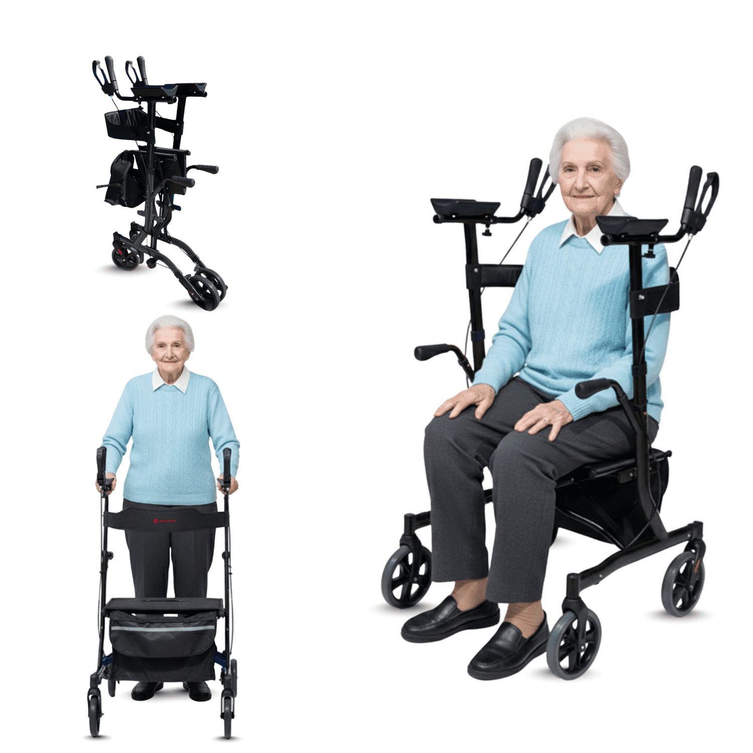 4-Wheel Rollator Walker with Seat and Padded Armrests, Heavy Duty All ...