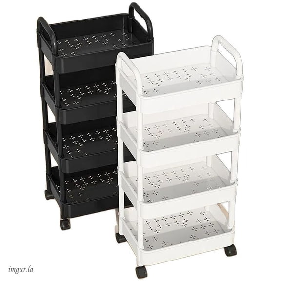 Rolling Multi-Tier Storage Cart: 2-5 Tier Organizer for Kitchen, Living Room & Office (Black/White)