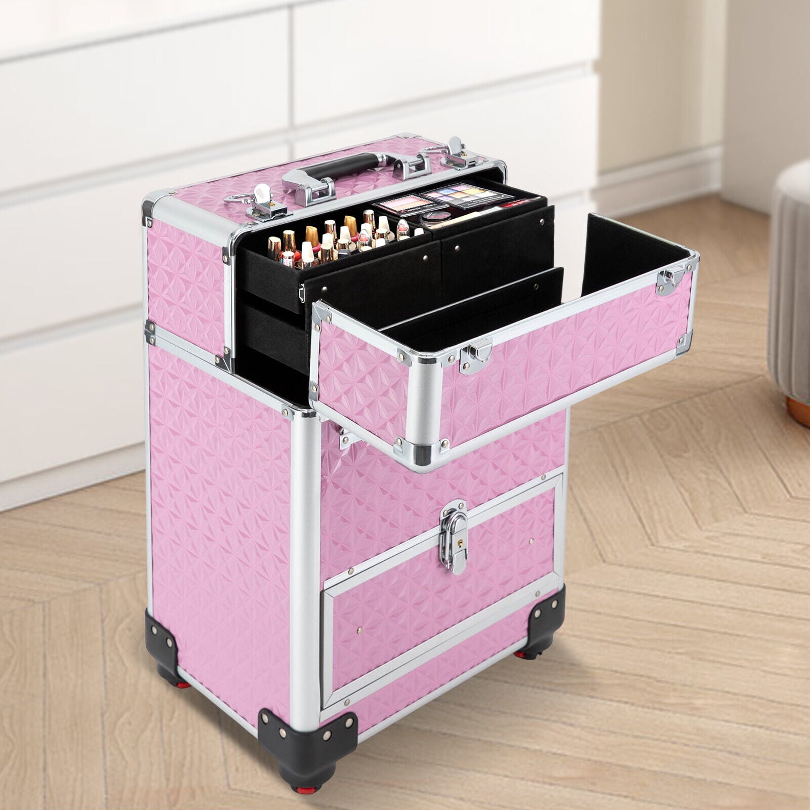 Professional 3 in 1 Rolling Makeup Case Cosmetic Train Case on Wheels Large  Capacity Makeup Trolley Salon Barber Traveling Trunk for Cosmetology School Nail  Tech Hairstylist Makeup Rolling Case Black : Amazon.in: Beauty