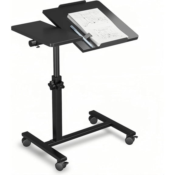 Rolling Over Bed Table Adjustable Height with Wheels Side Table for Couch Laptop Desk Overbed Table Couch TV Tray Table Workstation-Frosted Black