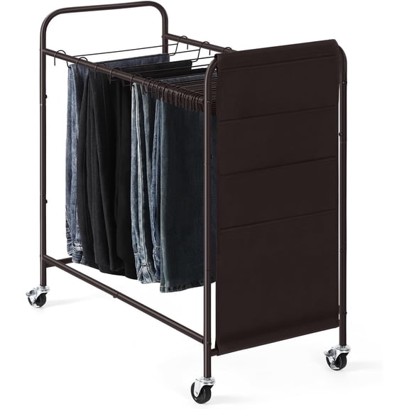 Rolling Pants Trolley Pants Hangers Pants Rack with 30 Hangers Closet Organizer for Jeans Trousers Skirts, Bronze