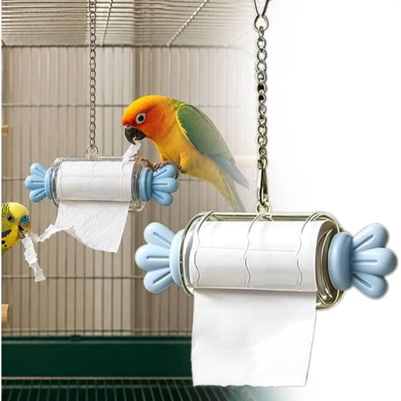 Rolling Paper Foraging Chew Toy for Small Parrots - Shredded Paper Bird Cage Accessories Hanging Toy for Cockatiels Conures Budgies Parakeets(blue)Q