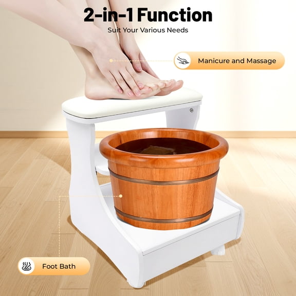 Rolling Pedicure Footrest Stool With Storage Shelves, Mobile MDF Foot Bath Cart For Nail Salon And Spa Use