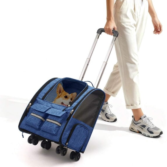 Rolling Pet Carrier Backpack with Removable Wheels, Foldable Large Capacity Pet Bag with Big Pocket for Travel, Outdoor, Vet Visits and Camping