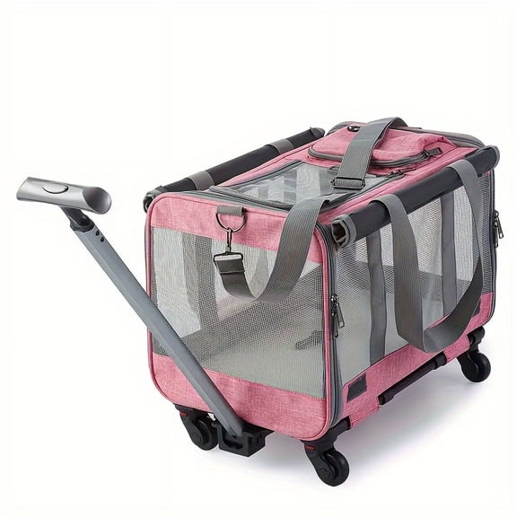 Rolling Pet Carrier for Cats & Small Dogs, Airline Approved, Collapsible Travel Carrier with Telescopic Handle & Breathable Mesh
