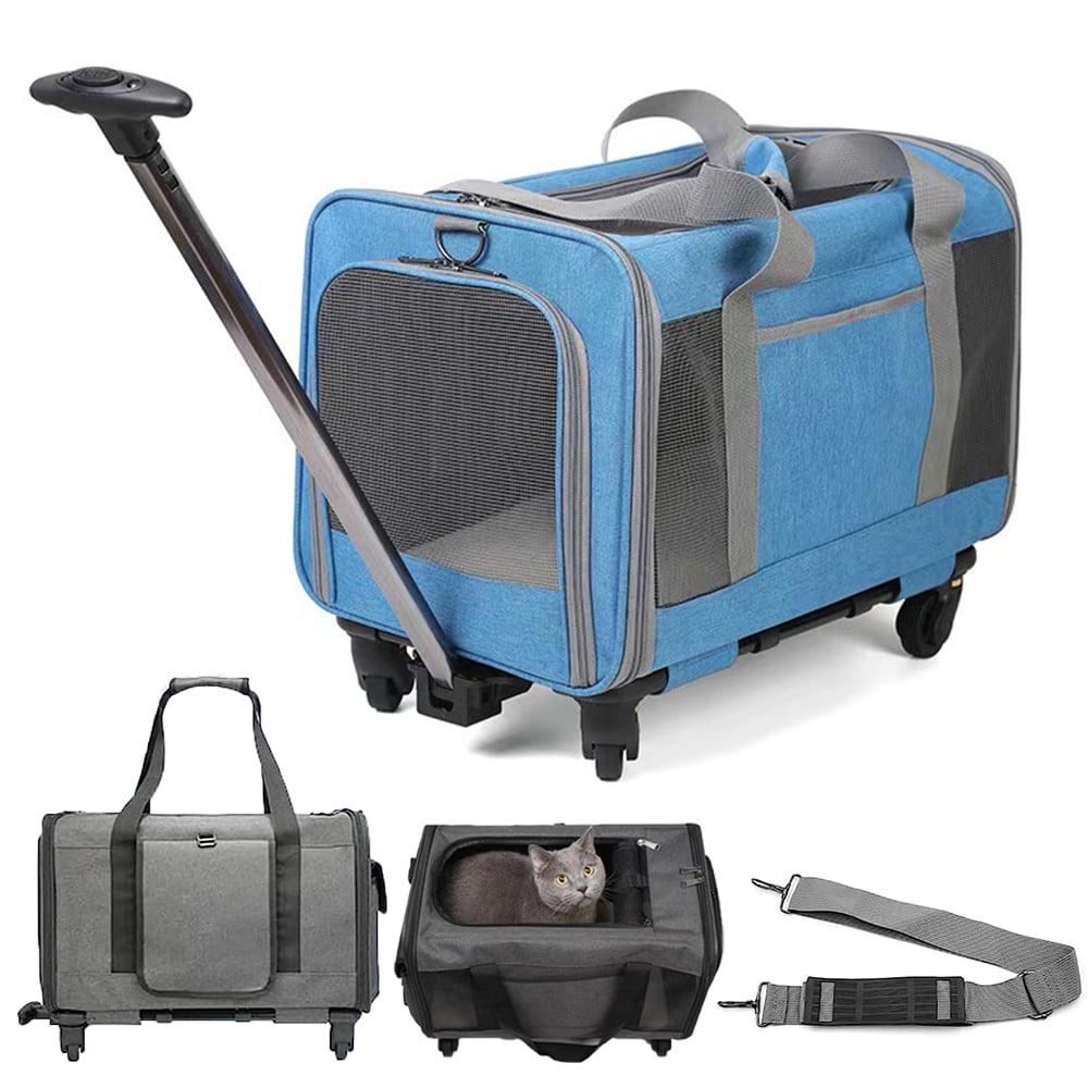 Rolling Pet Carrier with Wheels for Cat Dog, Telescopic Handle Pet