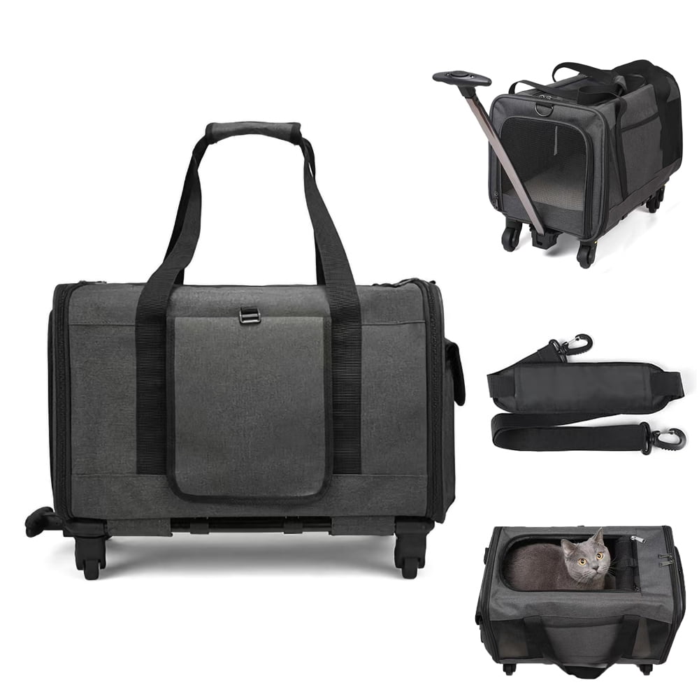 Rolling Pet Carrier with Wheels for Cat Dog, Telescopic Handle Pet