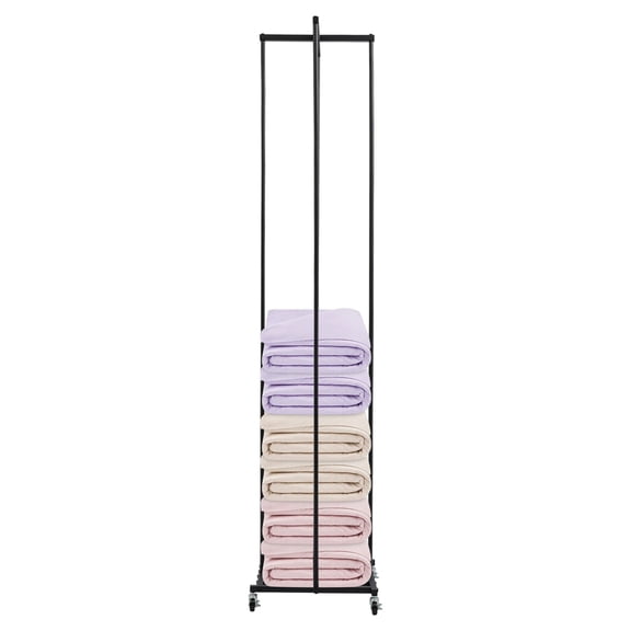 Rolling Pillow Storage Rack Adjustable Pillow Display Rack Metal Shelves Decorative Pillow Display Stand for Bedroom Living Room Hotel Mall (Black)
