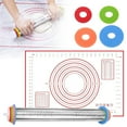 thumbnail image 1 of Rolling Pin And Baking Mat Set Rolling Pins With Adjustable Thickness Rings Stainless Dough Roller For Baking Fondant Pizza Pie Pasta Cookies, 1 of 8