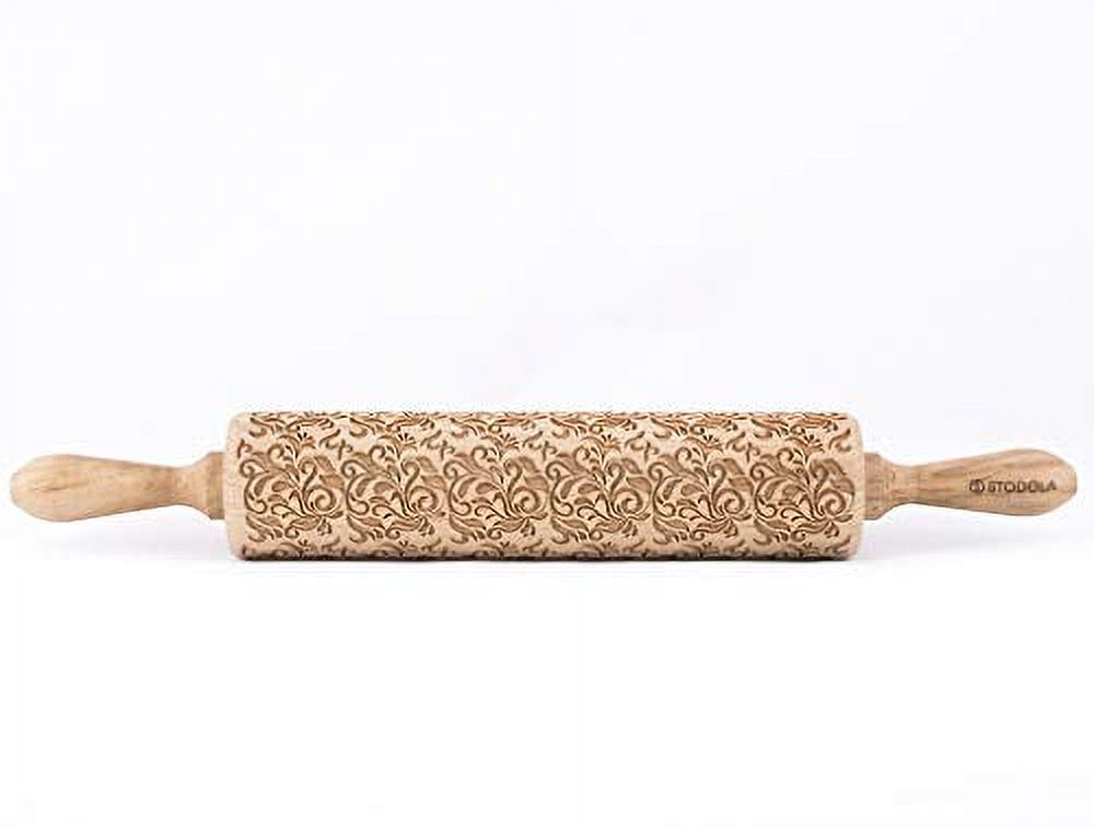 SYWAN 35cmx5cm Flower Pattern Wooden Rolling Pin,Embossed Engraved