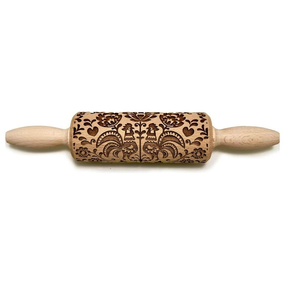 Rolling Pin Embossed with Folk Floral Pattern for Baking Engraved Cookies (Small)