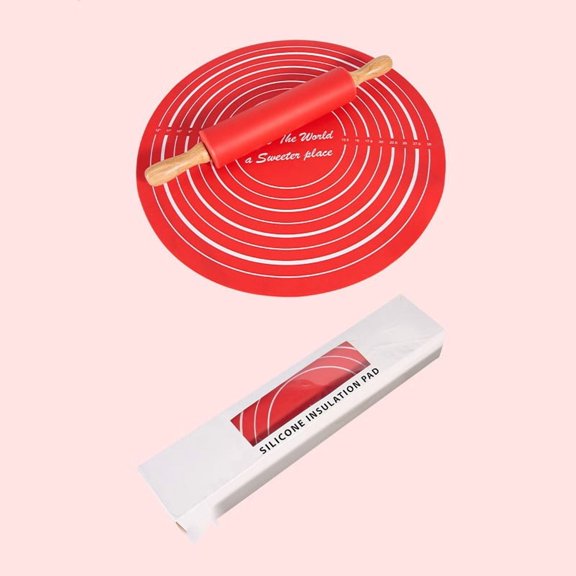 Rolling Pin Red Silicone Dough Kneading Mat and Pin Set Non-Stick Rolling Pad with Rolling Pin for Baking Pastry Bread(1Pcs) Rkxzt