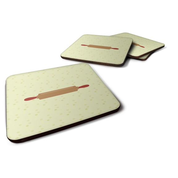 Rolling Pin on Green Foam Coaster Set of 4