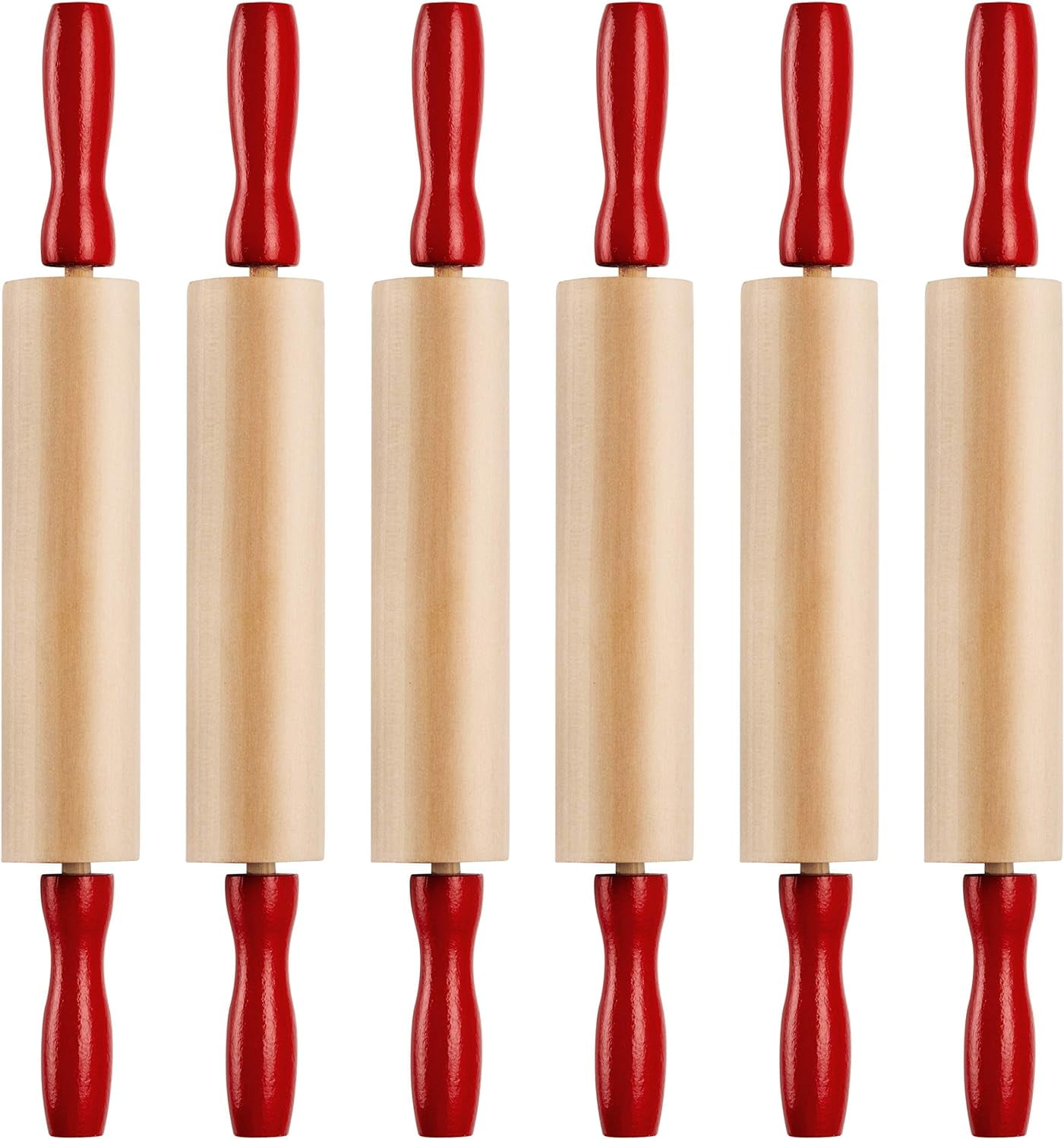 7.5 Inch Mini Rolling Pin for Kids - (Pack of 6) Play Dough Accessories Small Rolling Pin Set for Dough - Wood Kids Rolling Pins with Handles for Foods, Accessories