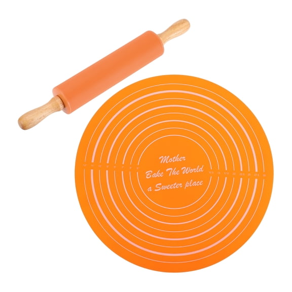Rolling Pins for Baking, 12 Inch Silicone Non-Stick Rolling Pin Wooden Handle with Pastry Mat for Home, Orange