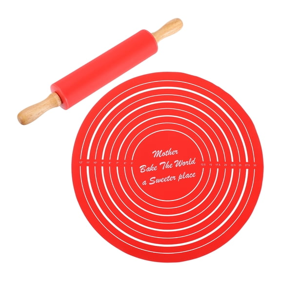 Rolling Pins for Baking, 12 Inch Silicone Non-Stick Rolling Pin Wooden Handle with Pastry Mat for Home, Red