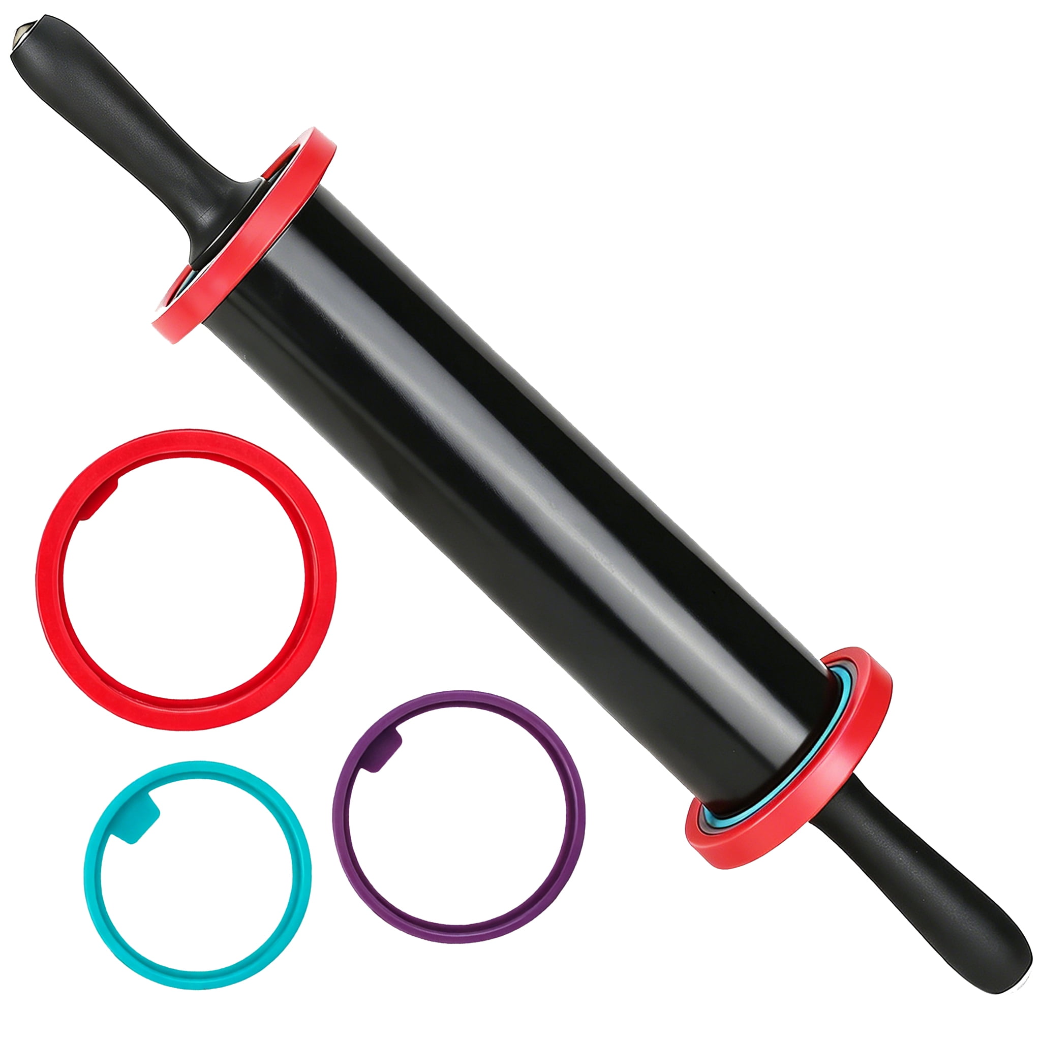 cisilov Rolling Pin, Adjustable Stainless Steel Rolling Pins with Thickness Rings for Baking, Dough Roller for Pizza, Pie, Pasta, Cookies, Cakes, Black