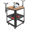 thumbnail image 1 of Rolling Planer Stand, 550 lbs Load 2-Tier Tool Stand with 4 Wheels, Height Adjustable Miter Saw Planer Table with 2 Extension Rollers for Most Planers, Saws, -top ,   (Black, Wooden Desktop), 1 of 9