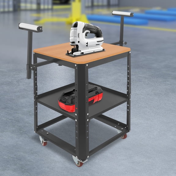 Rolling Planer Stand with Adjustable Height & HeavyDuty Wheels 550lb Load Capacity Woodworking Portable Workbench with Extended Support & Storage, Ideal for Planers, Saws & DIY Shop