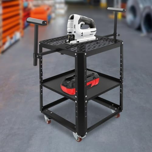 Rolling Planer Stand, Miter Saw Table with Height Adjustable(32.5-38.4") 2-Tier Tool Stand Multi-Purpose Drill Press Stand with Extension Rollers Router Table Supports 550lbs$$Tools & Hardware Other