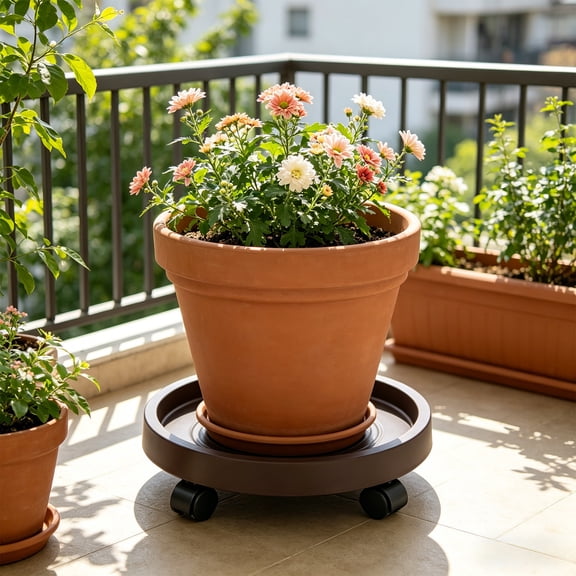 Rolling Plant Stand – Round Universal Wheel Flower Pot Base with Caster, Movable Planter Stand, Brown
