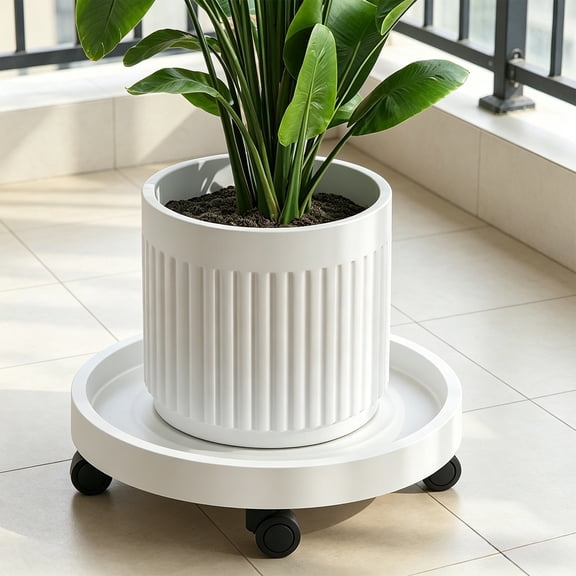 Rolling Plant Stand – Round Universal Wheel Flower Pot Base with Caster, Movable Planter Stand, White
