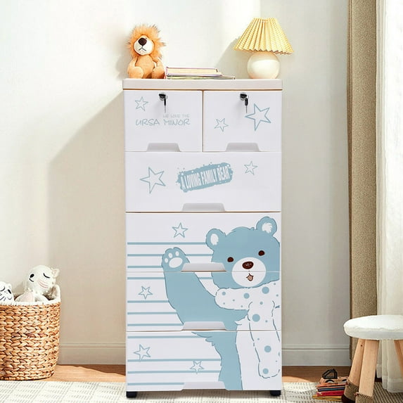Rolling Polar Bear Closet Drawer Tall Dresser Organizer Clothes Storage Cabinet Polar Bear Closet Drawers Tall Dresser Organizer for Playroom Bedroom Furniture Dresser Storage Organizer