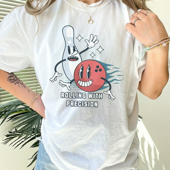 Rolling with Precision Bowling Comfort Colors Shirt, Funny Bowling T-shirt, Classic Retro Bowling Shirt, Unisex Comfort Colors Bowling Tee (Colors:Chili; Sizes:XL;)