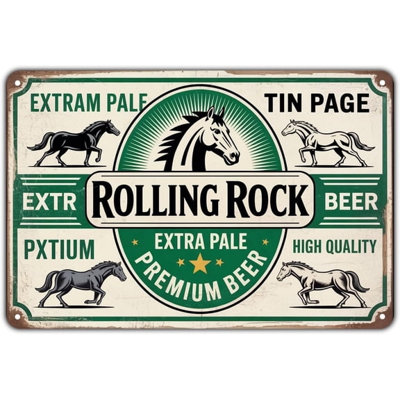Rolling Rock Beer tin sign, Vintage Horse Rolling Rock Metal Sign print Aesthetic Room Decoration for Home Bedroom Kitchen Bar Coffee Bathroom Indoor Outdoor Wall Decor,8X12